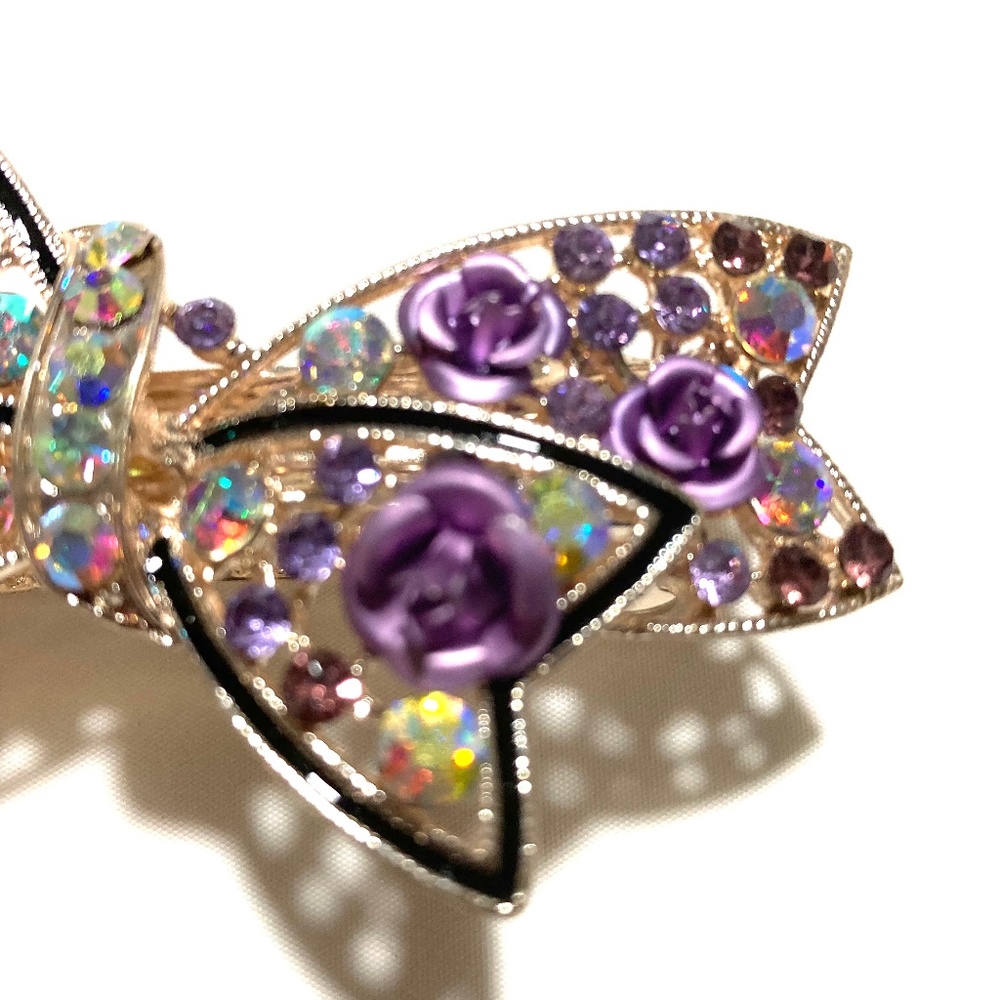 NWOT Rhinestone/Rose Bow Barrette - Picture 4 of 5